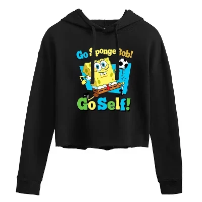 Женская толстовка с капюшоном Go Spongebob Go Self Cropped Graphic черного цвета