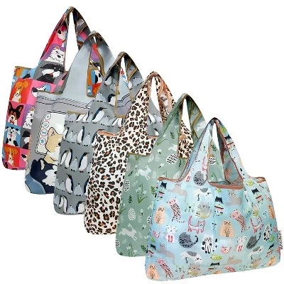 Большие складные нейлоновые многоразовые продуктовые сумки Tote, 6 упаковок pet parade
