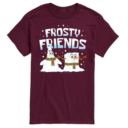 Мужская футболка с короткими рукавами Frosty Friends Patrick и Губкой Бобом, темно-бордовый