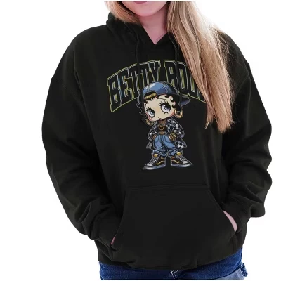 Betty Boop Городская уличная одежда с мультяшной толстовкой Толстовка женская лицензионная черная