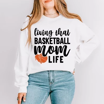 Женская толстовка с рисунком Basketball Mom Life белого цвета