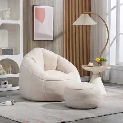 Кресло-мешок Bean Bag с мягкой поролоновой обивкой и подставкой для ног бежевого цвета