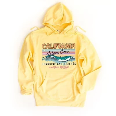 Женская толстовка с капюшоном California Golden Coast желтого цвета с рисунком