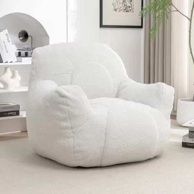 Легко моющееся кресло-мешок Bean Bag, водостойкая плюшевая ткань с ворсистой пеной Memory Foam, толстая спинка и подлокотники белого цвета