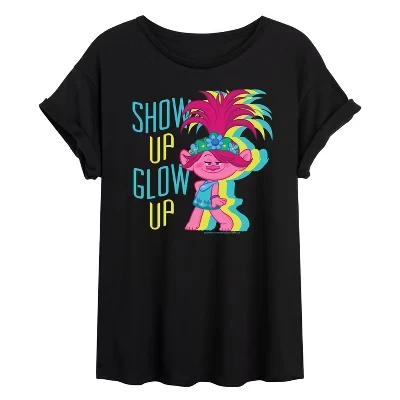 Женская футболка с объемным рисунком Show Up Glow Up Poppy, цвет черный