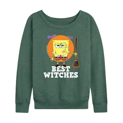 Женская рубашка Best Witches из легкой французской махровой ткани с широким вырезом и длинным рукавом с графическим рисунком heather juniper