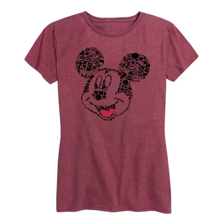 Женская футболка Disney Mickey Iconic Fill с принтом, меланжевый бордовый