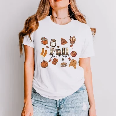 Футболка с коротким рукавом в клетку Fall Vibes Collage, белая