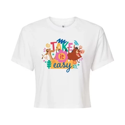 Женская укороченная футболка с рисунком Take It Easy белого цвета