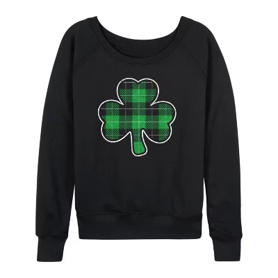 Женская легкая французская махровая рубашка в клетку Shamrock с широким вырезом и длинным рукавом, черная с графическим рисунком