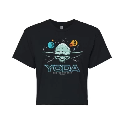 Женская укороченная футболка Yoda Jedi Master Juniors с укороченным рисунком, черная
