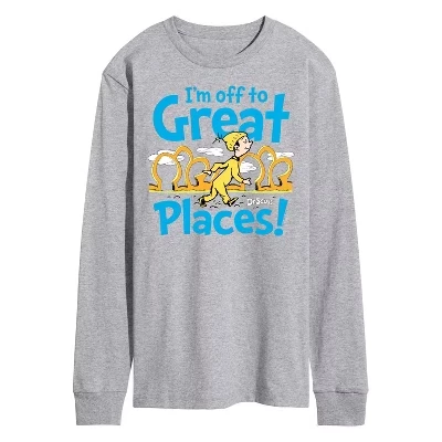 Мужской лонгслив Dr. Seuss I'm Off To Great Places, серый меланж