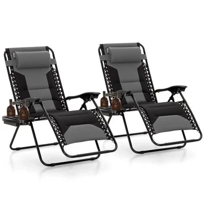 XXL Zero Gravity Chair, набор мягких кресел шириной 2, 28 дюймов с подстаканником, Складные кресла для отдыха на открытом воздухе серого цвета