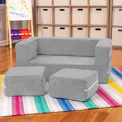 Zipline Kids Modular Loveseat & Ottomans/Fold Out Lounger platinum