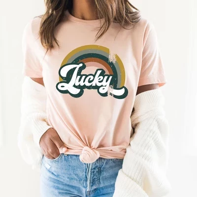 Женская футболка с коротким рукавом и рисунком Lucky Rainbow синего цвета