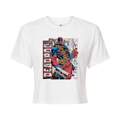 Women's -  - Deadpool Comic Book Panel Cropped Graphic T-Shirt white