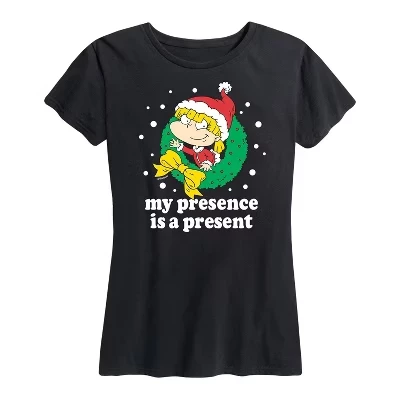 Женская футболка Angelica My Presence Is A Present с коротким рукавом и графическим рисунком черного цвета.