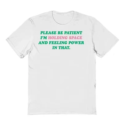 Мужская футболка из хлопка с коротким рукавом и графическим рисунком Be Patient Holding Space белого цвета