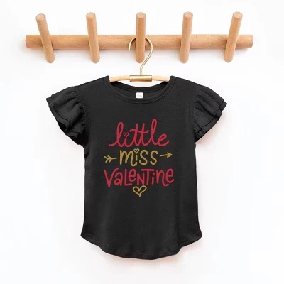 Футболка с развевающимися рукавами для малышей Little Miss Valentine черная