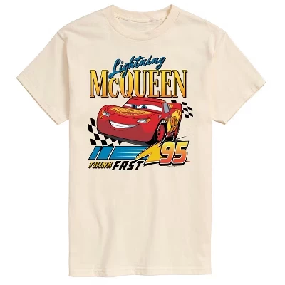 Мужская футболка с коротким рукавом и графическим принтом Lightning McQueen Think Fast 95 кремового цвета.