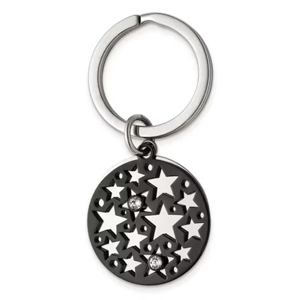 Black Bow Jewelry Stainless Steel & Crystal, Polished & Black Plated 2 Pc Star Key Chain