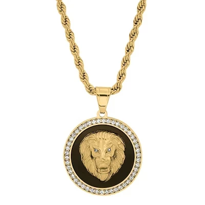 Мужской кулон Steeltime Lion из стали с эмалью, золотой