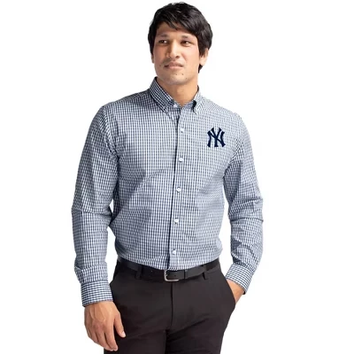 Легкая в уходе эластичная клетчатая мужская рубашка New York Yankees больших размеров с длинным рукавом