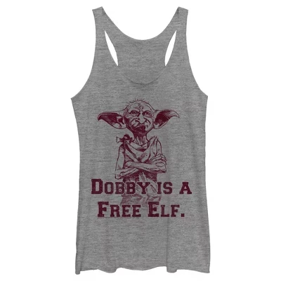 Женская майка Dobby is a Free Elf Racerback серого цвета