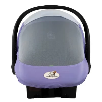 Легкий весенний или летний чехол-переноска для детского автокресла CozyBaby из уютной сетки Sun and Bug с эластичным краем фиолетового цвета