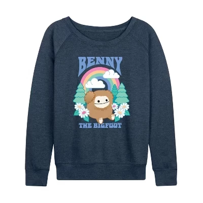 Женская футболка Benny The Bigfoot из легкого французского махрового материала с широким вырезом и длинными рукавами и графическим принтом heather indigo