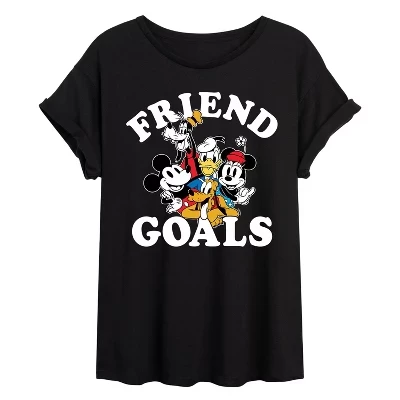 Женская футболка с рисунком Mickey & Friends Friend Goals оверсайз, черная