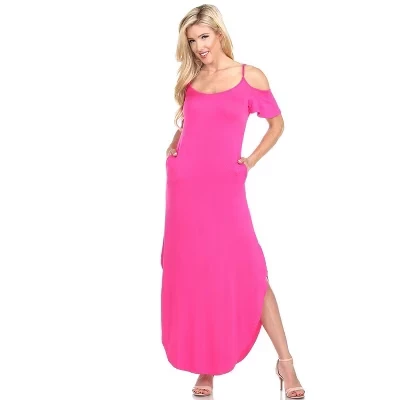 Женское макси-платье Lexi с открытыми плечами и карманами - цвет фуксии