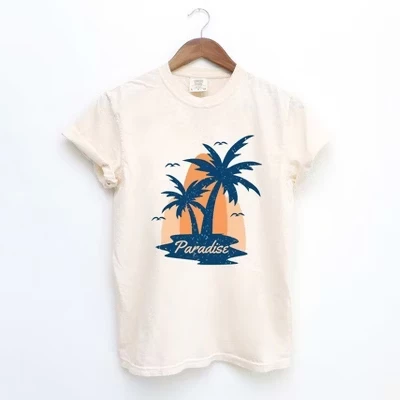 Женская футболка с коротким рукавом Paradise Palm Tree, окрашенная в белый цвет