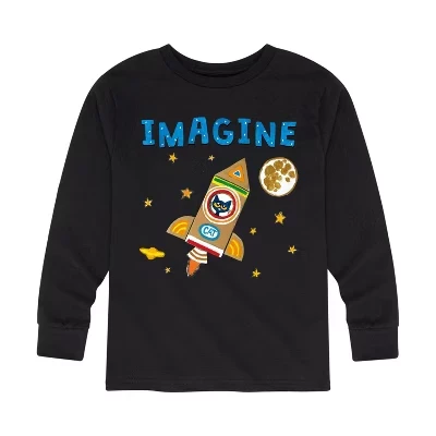 Футболка для мальчиков - Кот Пит - Imagine Space Rocket с длинным рукавом и рисунком, черная