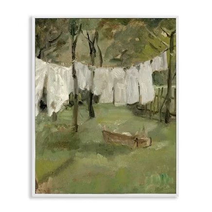 Классическая сцена во дворе на бельевой веревке в обрамлении Giclee Art coastal white