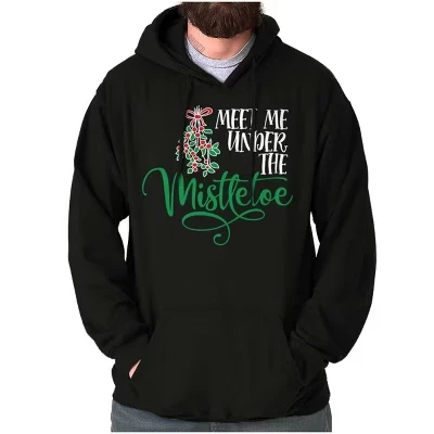 Рождественская толстовка с капюшоном Meet Me Under The Mistletoe Толстовка с капюшоном Женская мужская черная