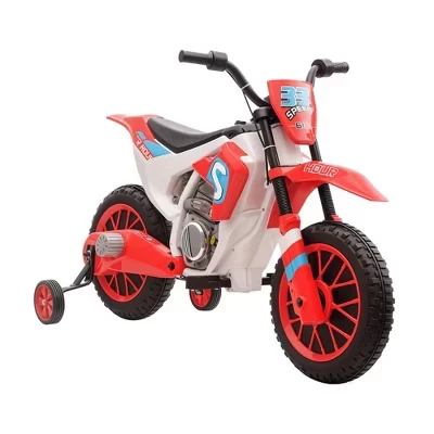 Детский мотоцикл Dirt Bike 12V с электрическим приводом от аккумулятора, игрушечный внедорожный уличный велосипед с зарядной батареей, тренировочные колеса синего и красного цветов