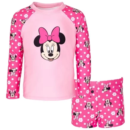 Комплект купальника Minnie Mouse Girls UPF 50+ Rash Guard и шорты для плавания от маленького ребенка до большого ребенка розовый / белый