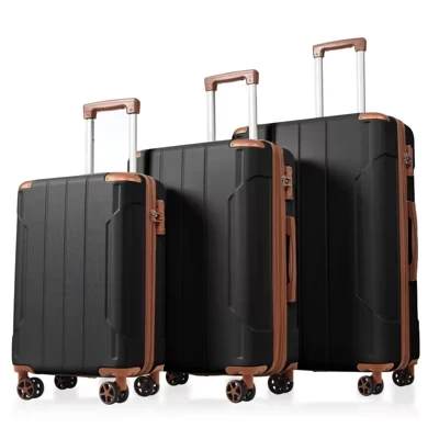 Комплект для багажа Hardshell из 3 предметов с замком TSA, легкие чемоданы из АБС-пластика с возможностью расширения и вращающимися колесами (20/24/28 дюймов) - черный
