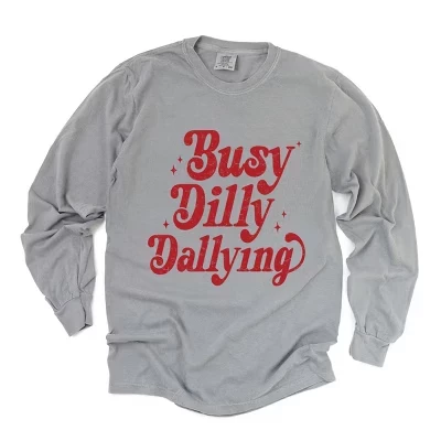 Busy Dilly Dallying Stars Distressed - Женская одежда, окрашенная в серый цвет футболка с длинным рукавом и рисунком