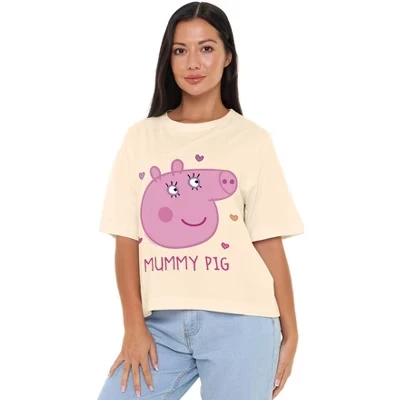 Женская укороченная футболка Mummy Pig на день матери в винтажном стиле белого цвета