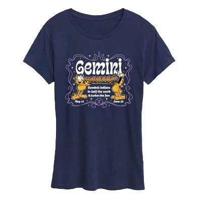 Женская футболка с коротким рукавом Gemini - Половина работы и вдвойне больше удовольствия, синяя с рисунком