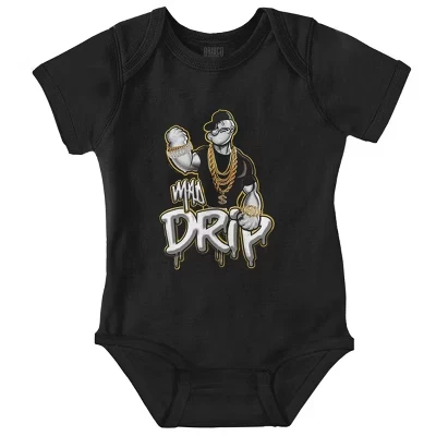 Крутые городские ползунки Popeye Bling Mad Drip Baby для мальчиков или девочек с лицензией черного цвета