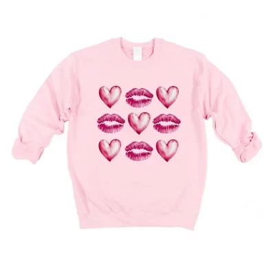 Женская толстовка с рисунком Hearts and Lips Chart розового цвета