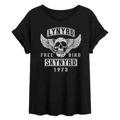 Женская футболка с объемным рисунком Free Bird 1973 Skull Wings, цвет черный