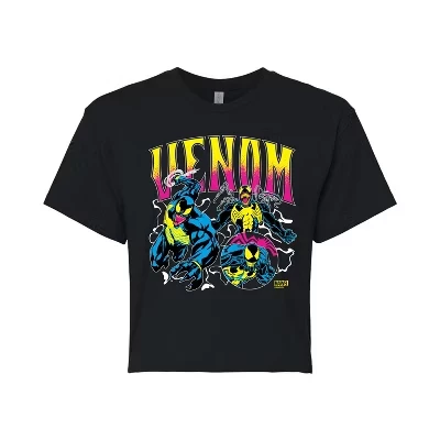 Женская укороченная футболка с неоновым рисунком Venom, черная