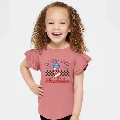 Клетчатая футболка с развевающимися рукавами Little Miss Firecracker лилового цвета