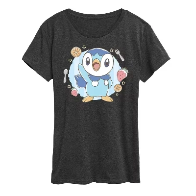 Женская футболка с коротким рукавом Pokémon - Cafe Piplup и графическим рисунком heather charcoal