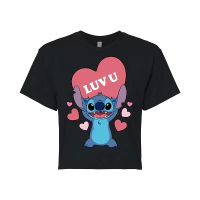 Женская укороченная футболка с рисунком Luv U, черная