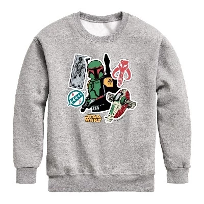 Boba Stickers Graphic Long Sleeve Fleece Sweatshirt athletic heather